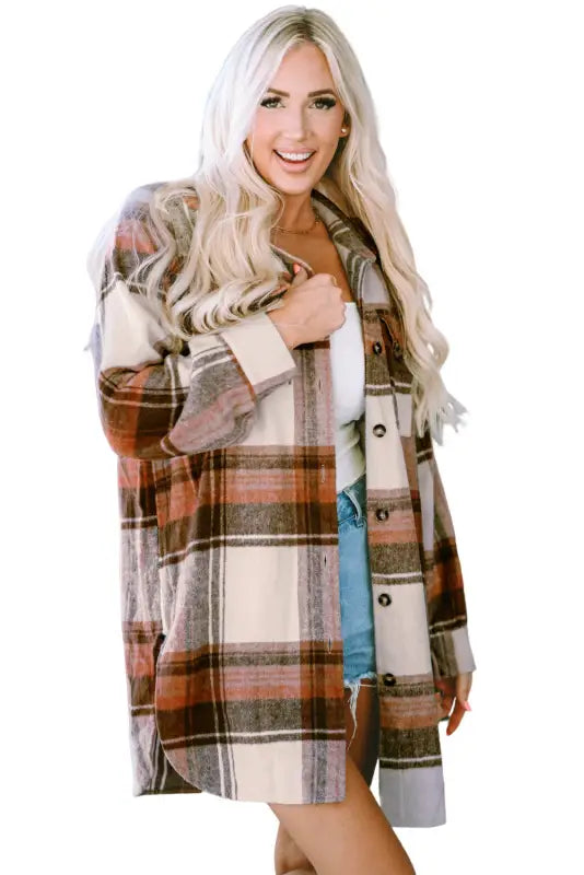 Brown plaid long shacket - shackets