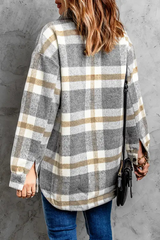 Brown plaid women shacket - shackets