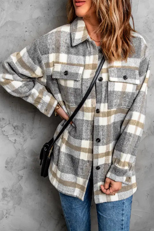 Brown plaid women shacket - s / 100% polyester - shackets