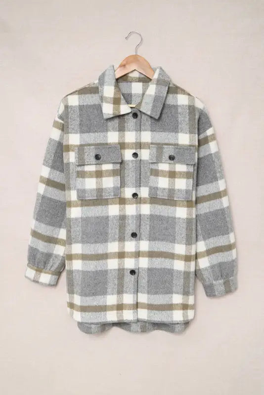 Brown plaid women shacket - shackets