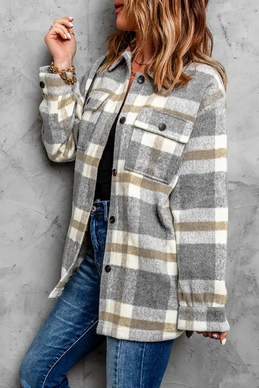 Brown plaid women shacket - shackets