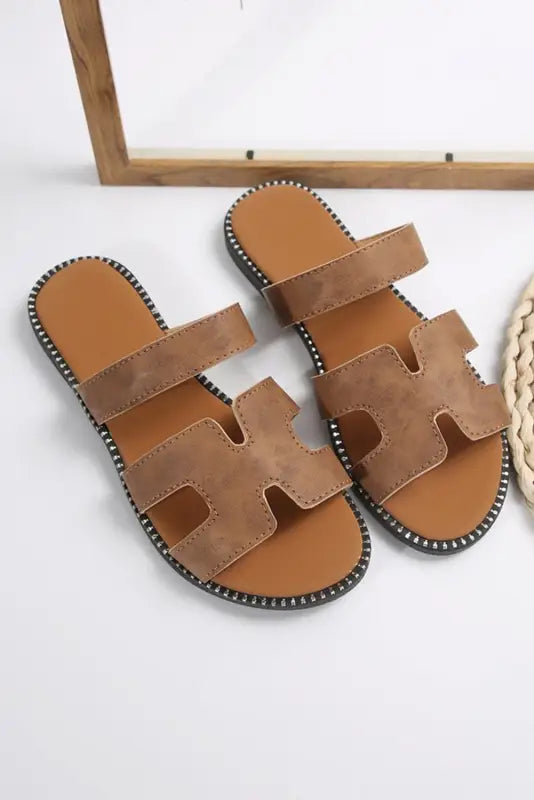 Brown pu leather slippers - shoes & bags/slippers