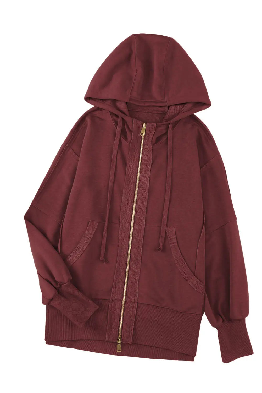 Brown raw edge exposed seam full zip hoodie - sweatshirts & hoodies