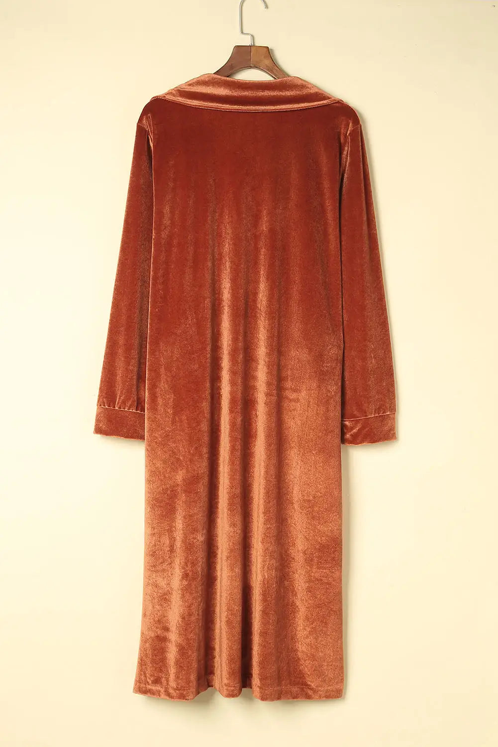 Brown retro velvet long sleeve pocket coat - coats