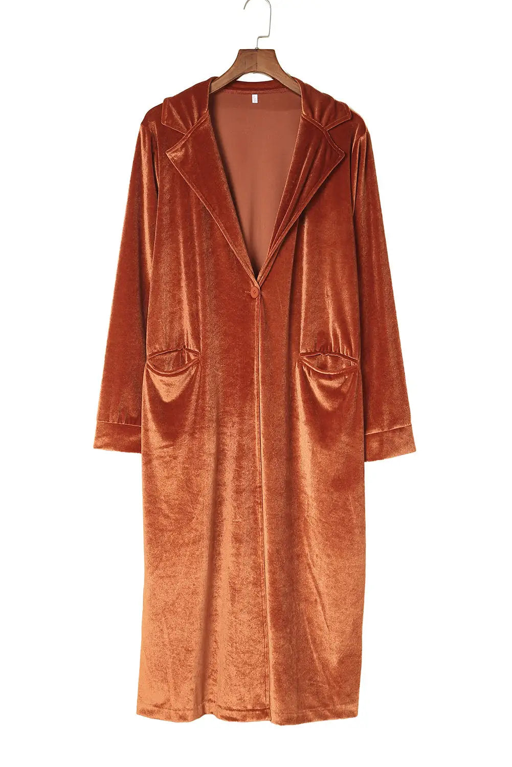Brown retro velvet long sleeve pocket coat - coats