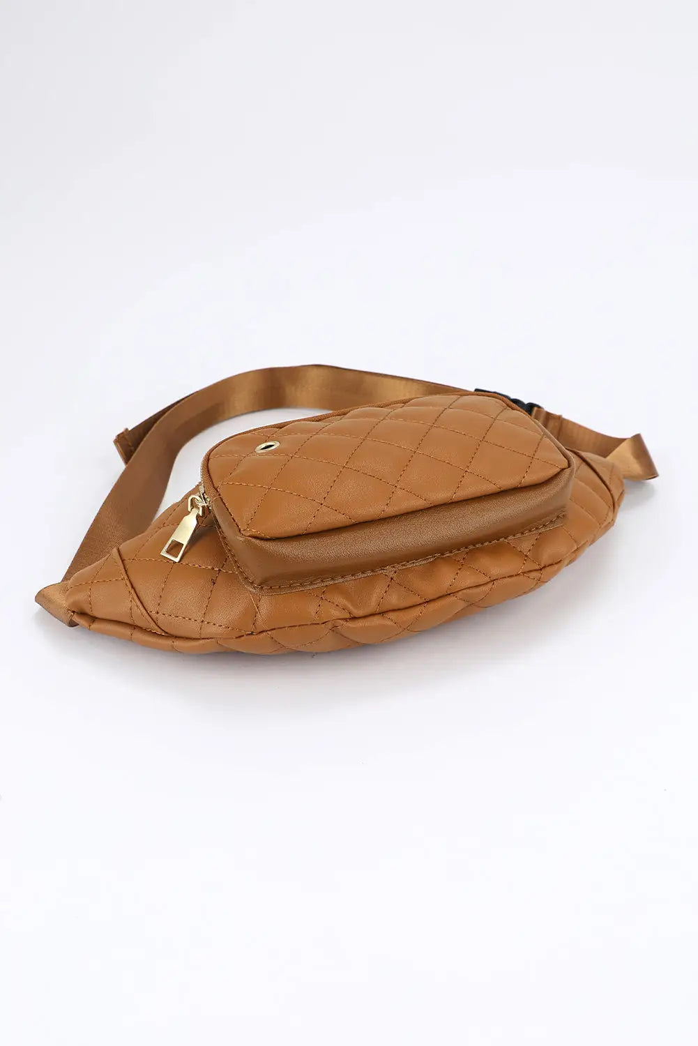Brown rhombus pattern simple waist bag - black / one size / pu - shoes & bags