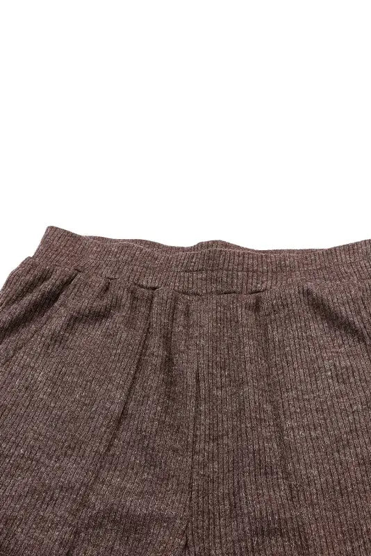 Brown ribbed knit collared henley top and pants lounge outfit - loungewear