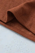 Brown Ribbed Peekaboo Cutout Long Sleeve Top - Fashionfitz