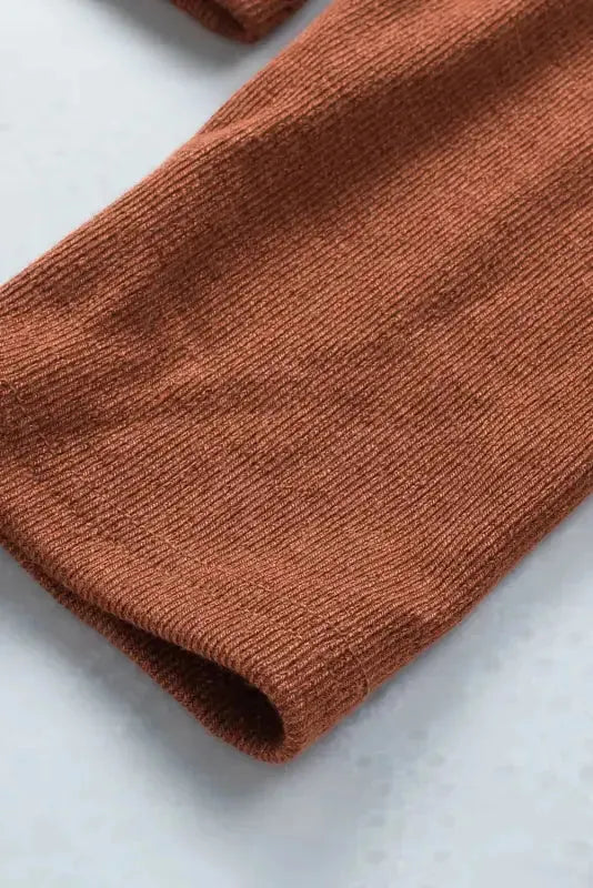 Brown Ribbed Peekaboo Cutout Long Sleeve Top - Fashionfitz