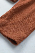 Brown Ribbed Peekaboo Cutout Long Sleeve Top - Fashionfitz