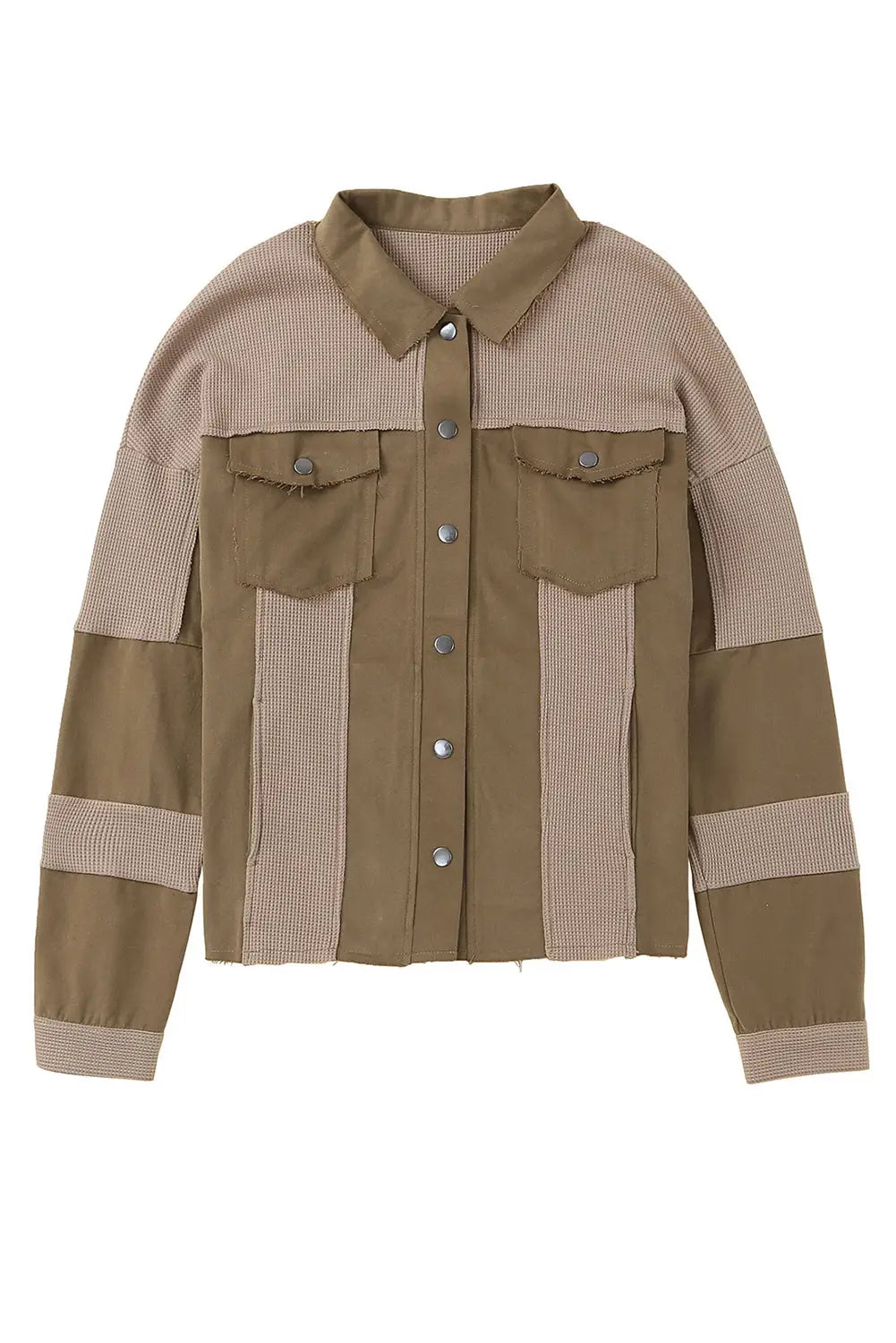 Brown ripped seam detail button up waffle knit jacket - lightweight jackets