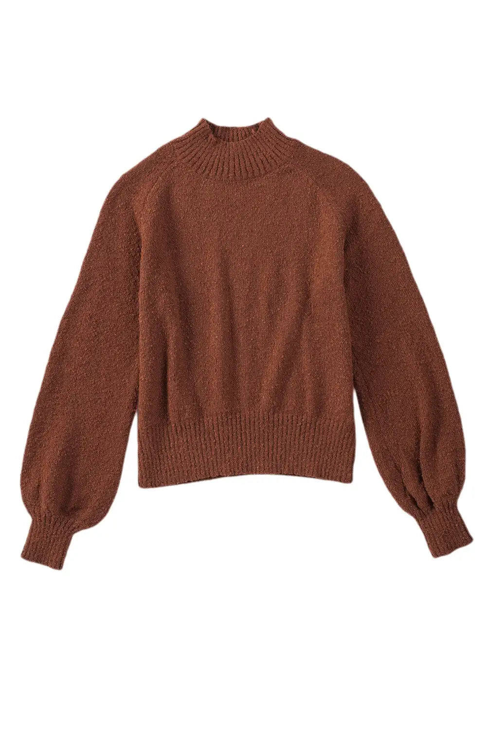 Brown solid color lantern sleeve knitted sweater - sweaters & cardigans
