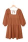 Brown square neck half sleeve high low mini dress - dresses