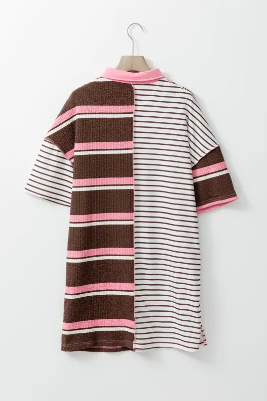 Brown stripe buttoned t-shirt dress - t shirt dresses