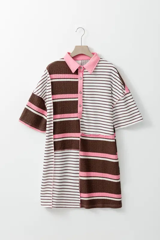 Brown stripe buttoned t-shirt dress - t shirt dresses