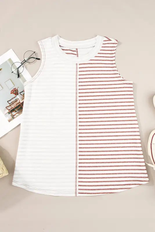 Brown stripe loose tank top - tops