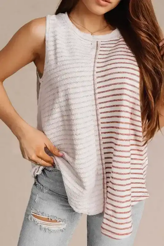 Brown Stripe Loose Tank Top - Fashionfitz