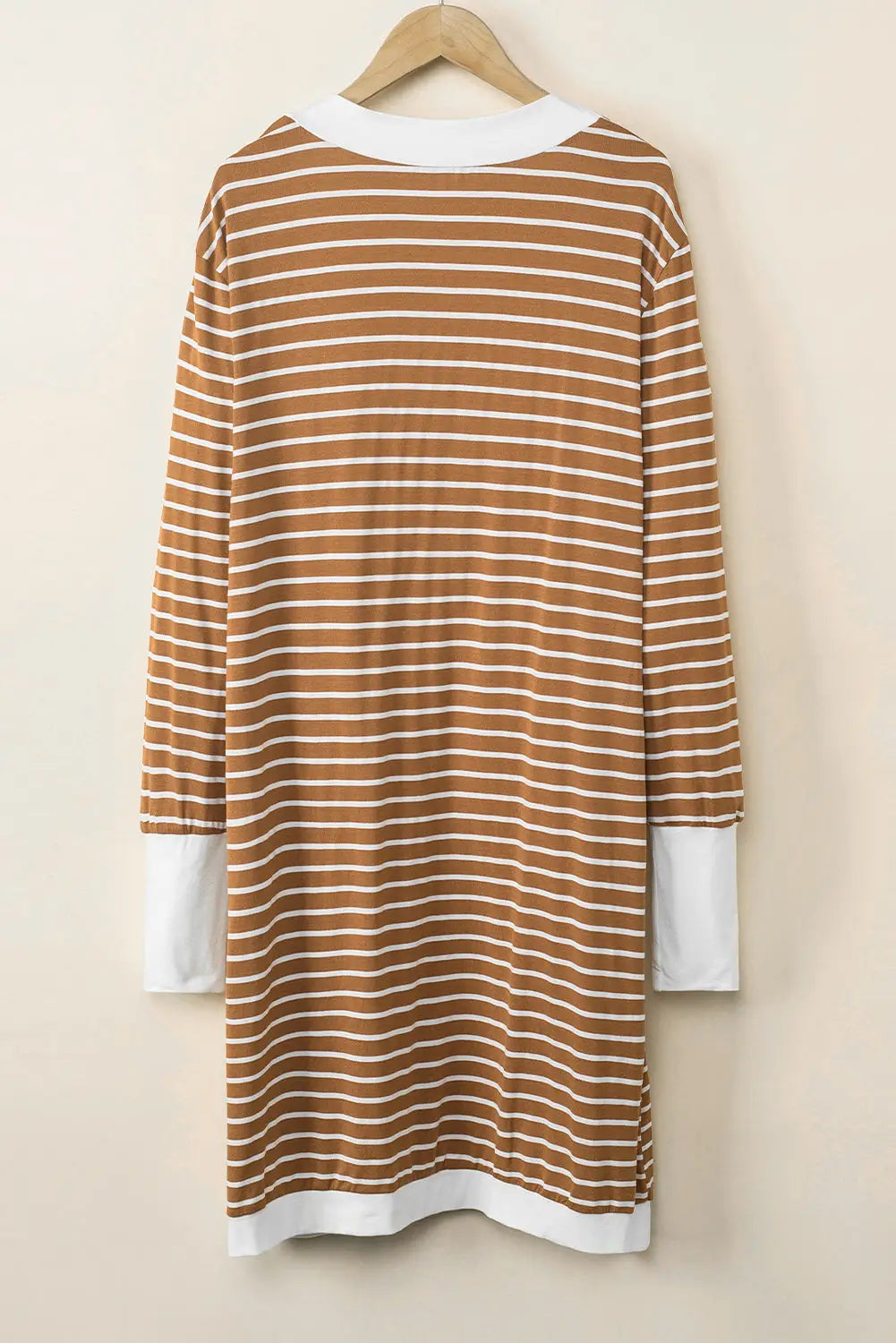 Brown striped side pockets open front cardigan - sweaters & cardigans