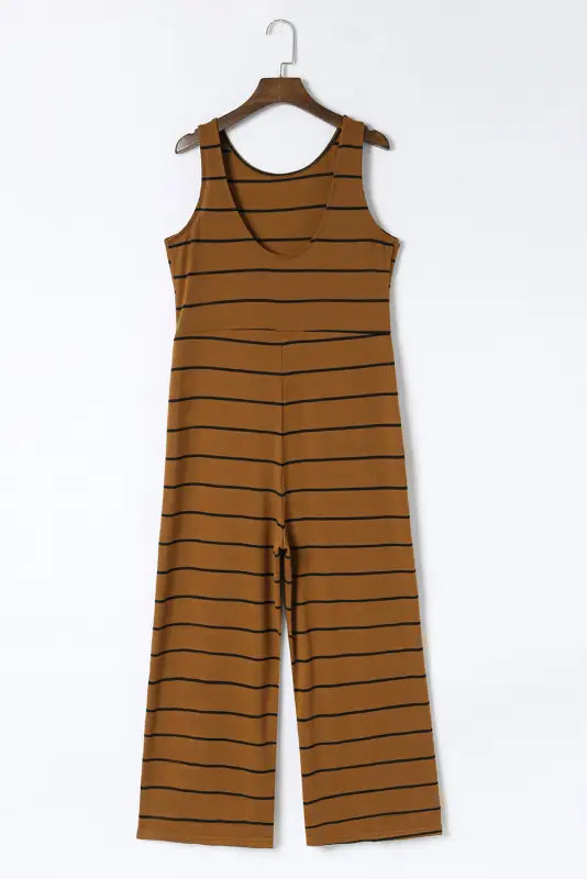 Brown striped sleeveless wide leg jumpsuit - bottoms