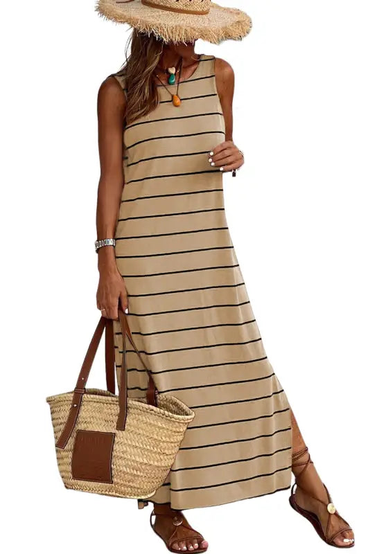 Brown striped sleeveless wide leg jumpsuit - bottoms