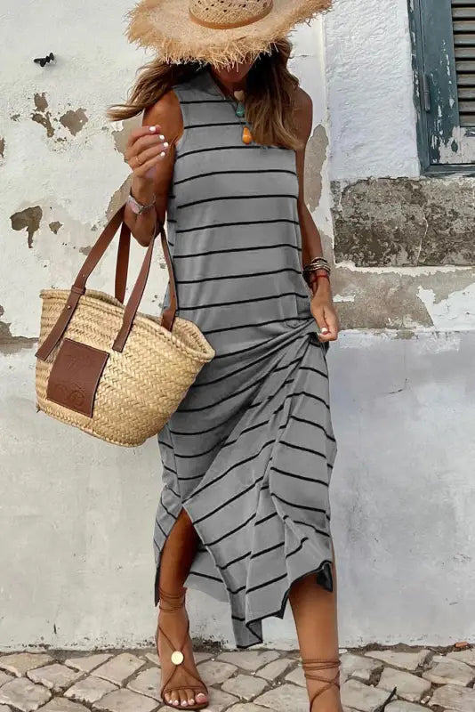 Brown striped sleeveless wide leg jumpsuit - bottoms