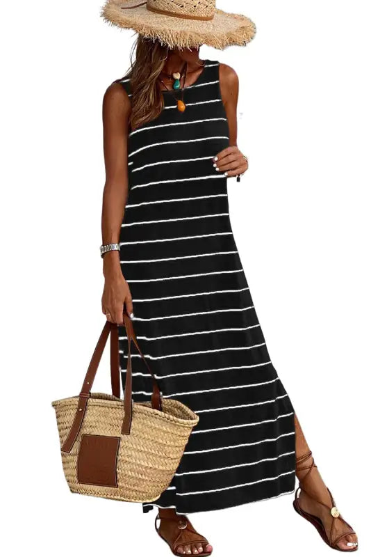 Brown striped sleeveless wide leg jumpsuit - bottoms