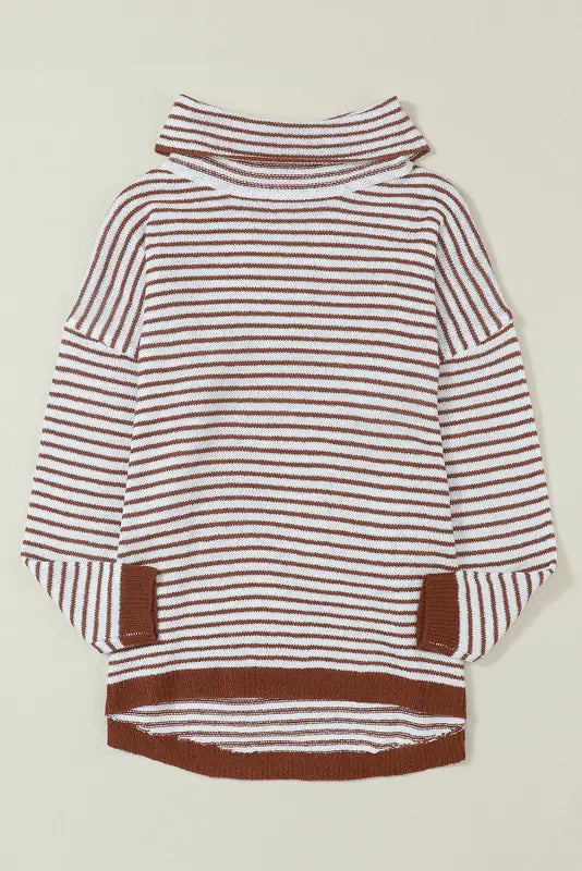 Chic brown striped turtleneck sweater | fashionfitz