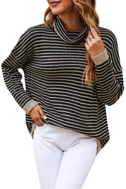 Chic brown striped turtleneck sweater | fashionfitz