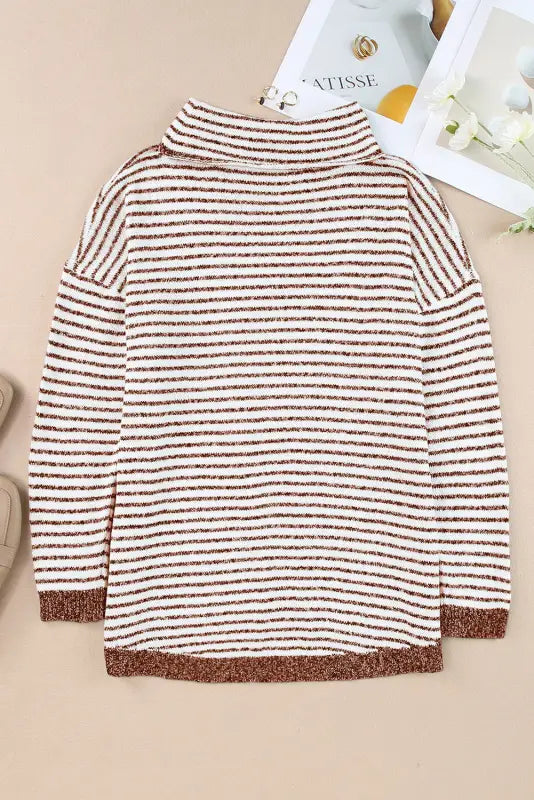 Chic brown striped turtleneck sweater | fashionfitz