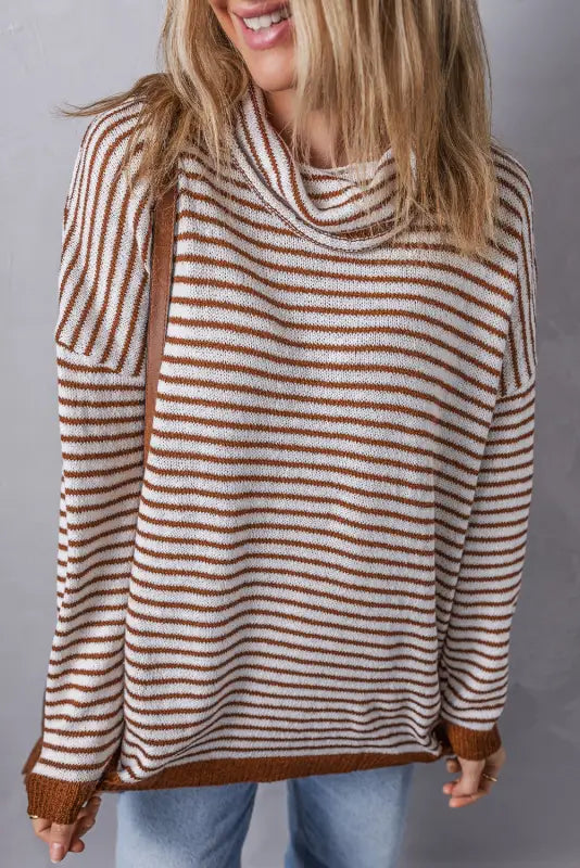 Chic brown striped turtleneck sweater | fashionfitz