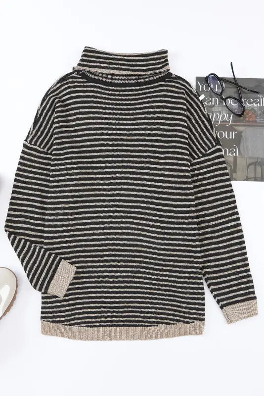 Chic brown striped turtleneck sweater | fashionfitz