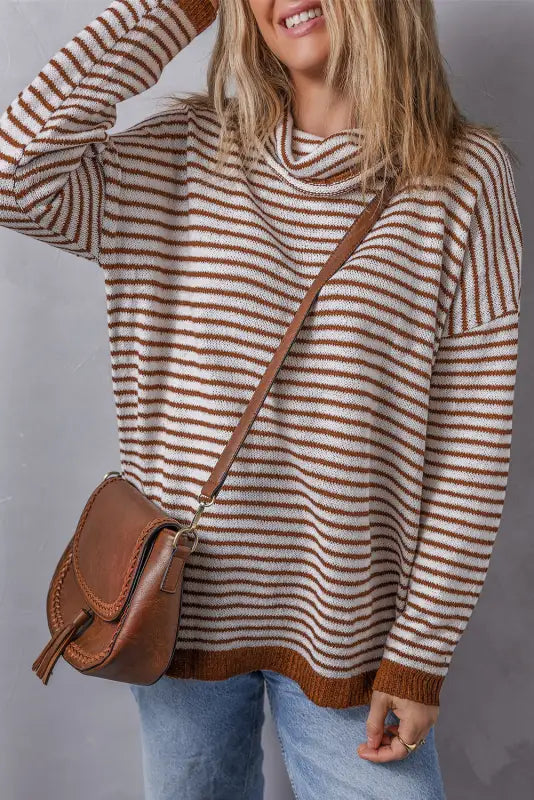 Chic brown striped turtleneck sweater | fashionfitz