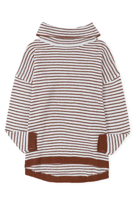 Chic brown striped turtleneck sweater | fashionfitz