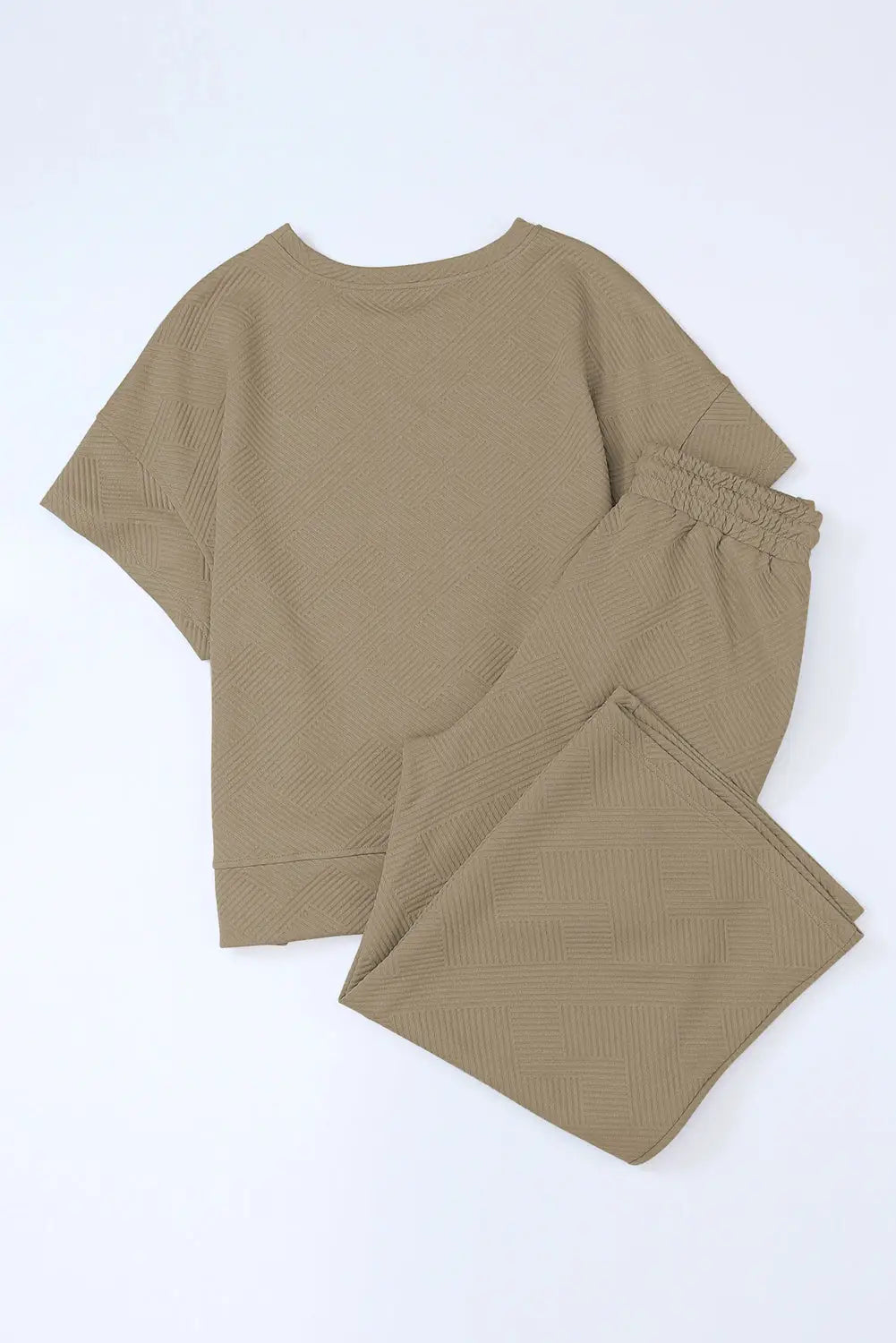 Brown textured loose fit t shirt and drawstring pants set - loungewear