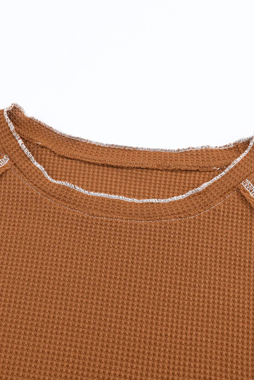 Brown textured round neck long sleeve top - tops
