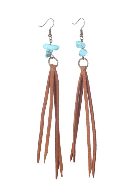 Brown turquoise tassel drop earrings - accessories