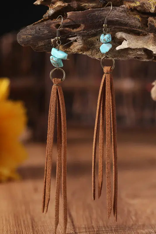 Brown turquoise tassel drop earrings - accessories