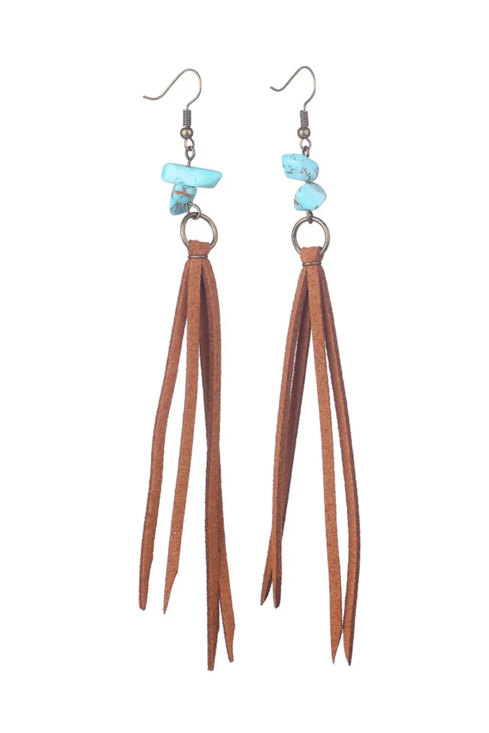 Brown turquoise tassel drop earrings - one size / 95% polyester + 5% elastane