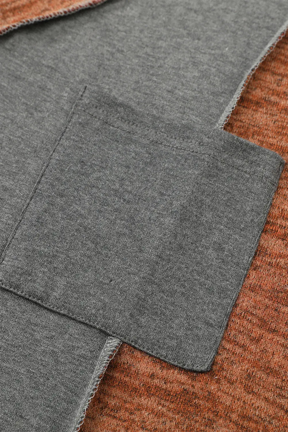 Brown v neck color block patchwork loose pullover - long sleeve tops