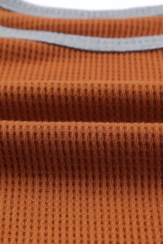 Brown Waffle Knit Leopard Patchwork Long Sleeve Dress - Fashionfitz