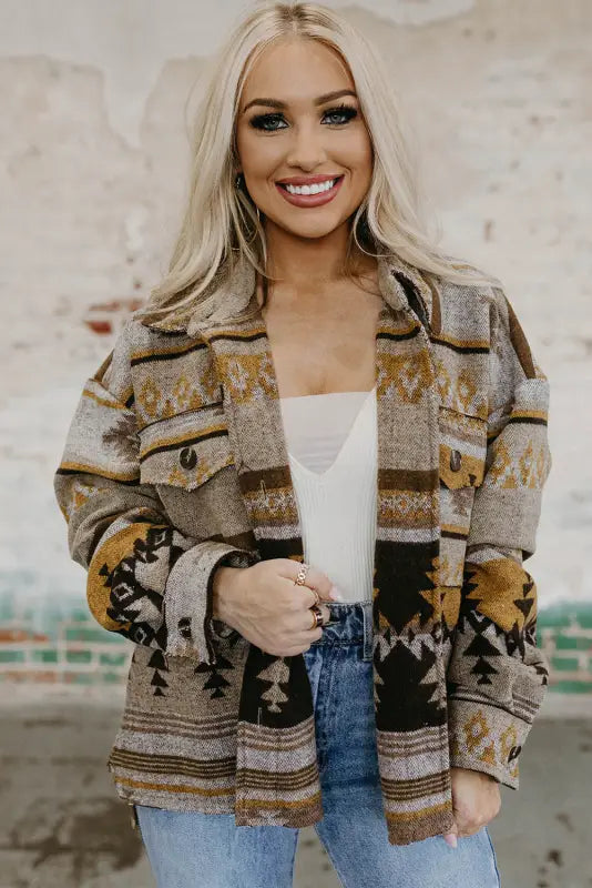 Brown western aztec print jacket - shackets