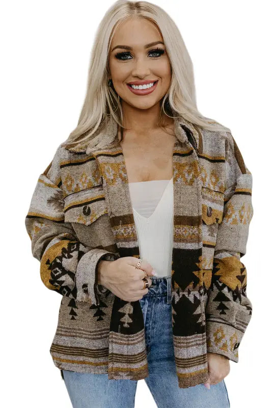 Brown western aztec print jacket - shackets