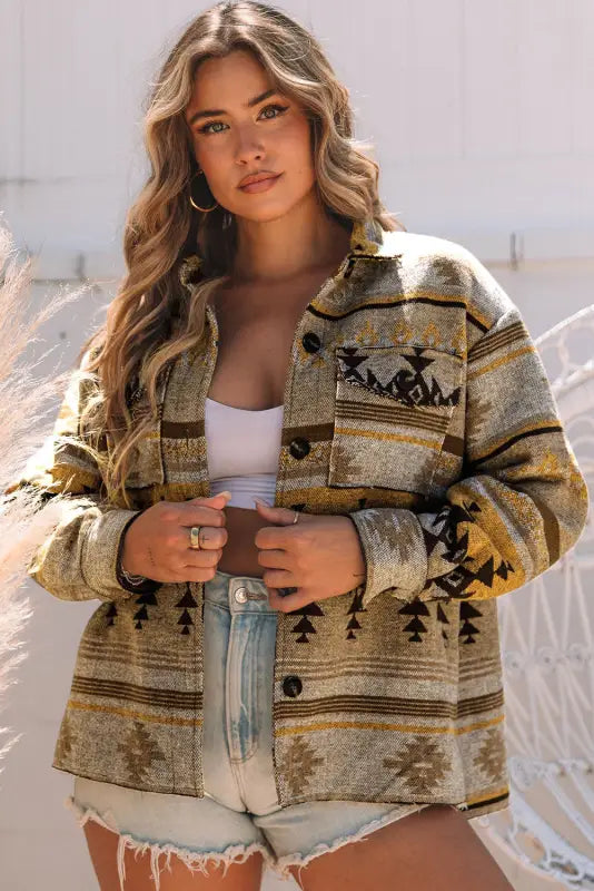 Brown western aztec print jacket - shackets