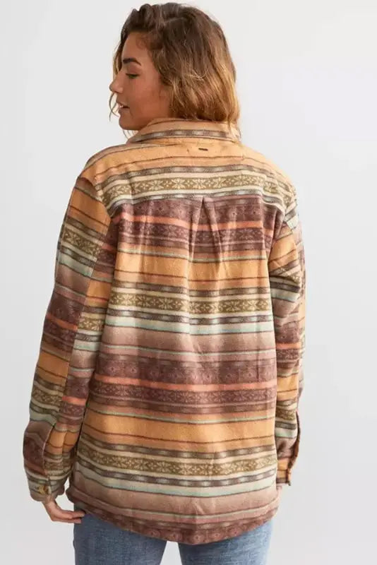 Brown western print fleece shacket - shackets