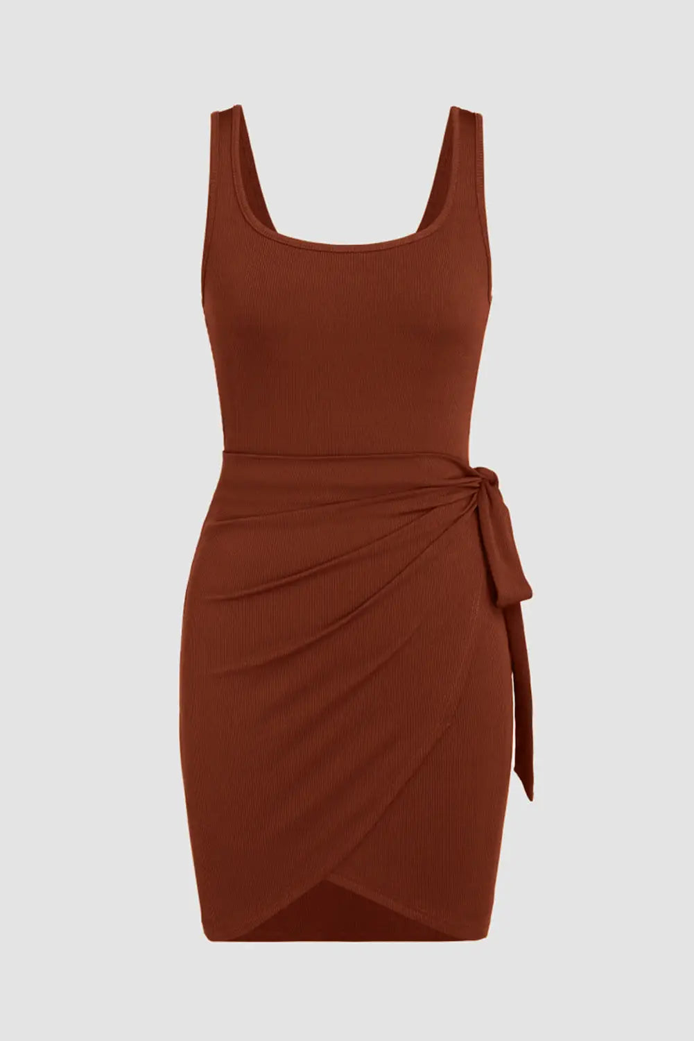 Brown wrapped sleeveless mini dress - dresses