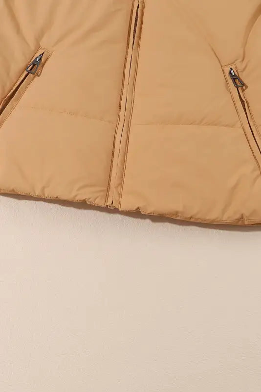 Brown zip up pocketed puffer coat - jackets