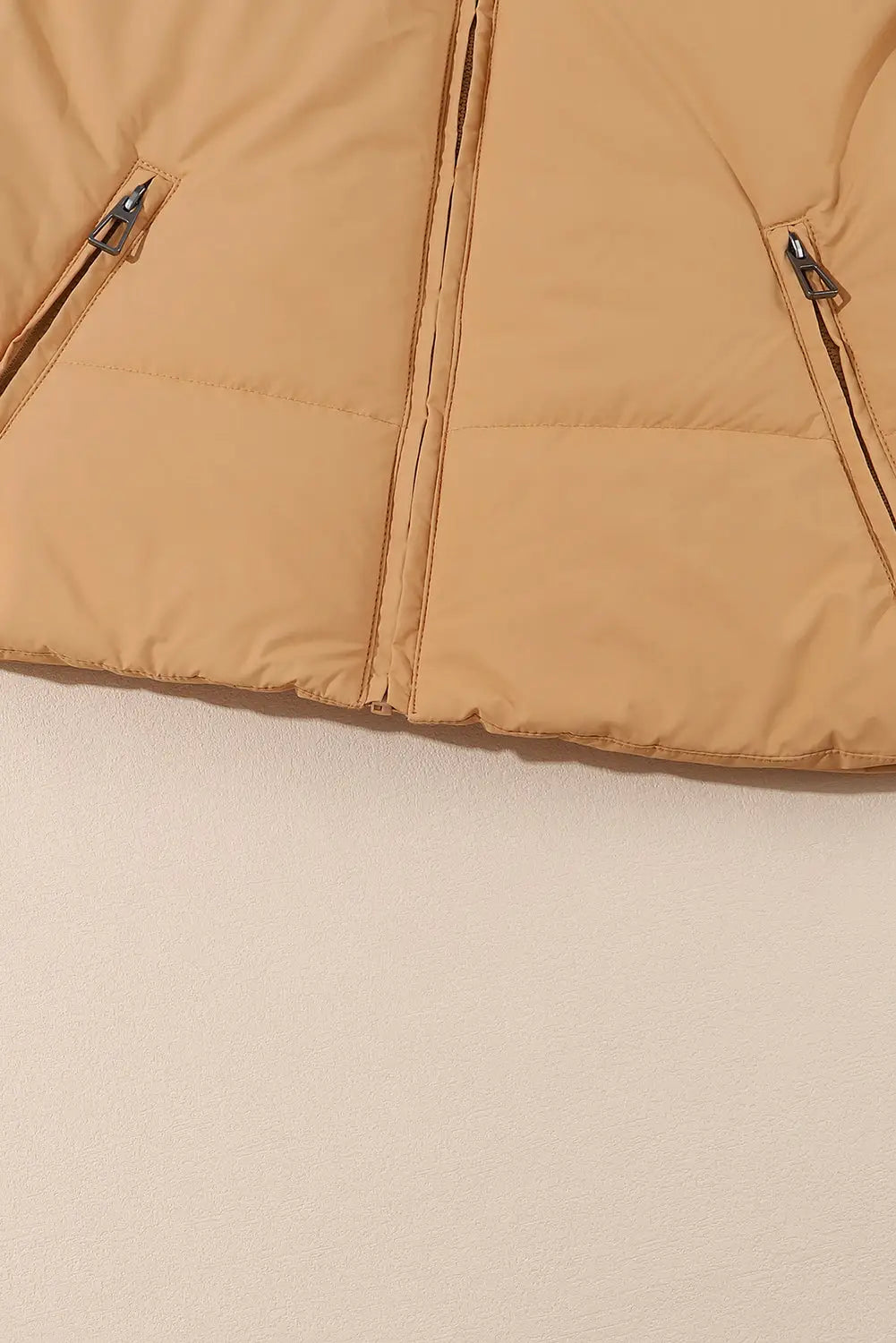 Brown zip up pocketed puffer coat - jackets