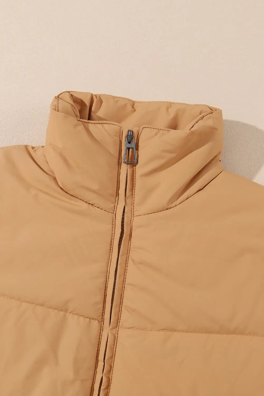 Brown zip up pocketed puffer coat - jackets