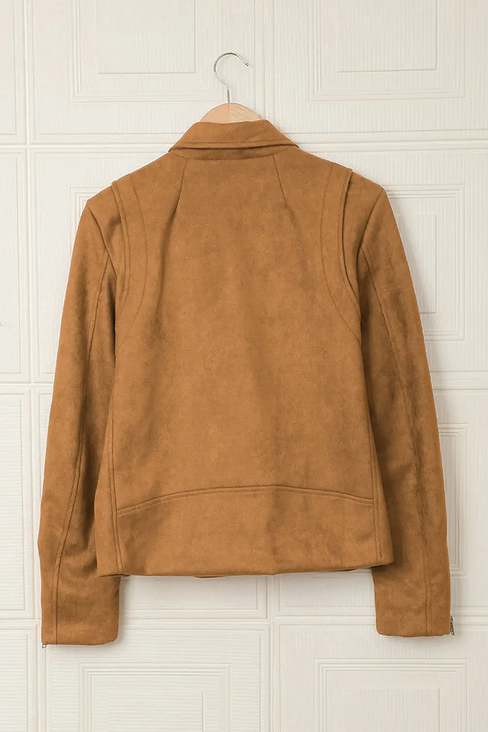 Brown zipped notch collar short jacket - pu leather jackets