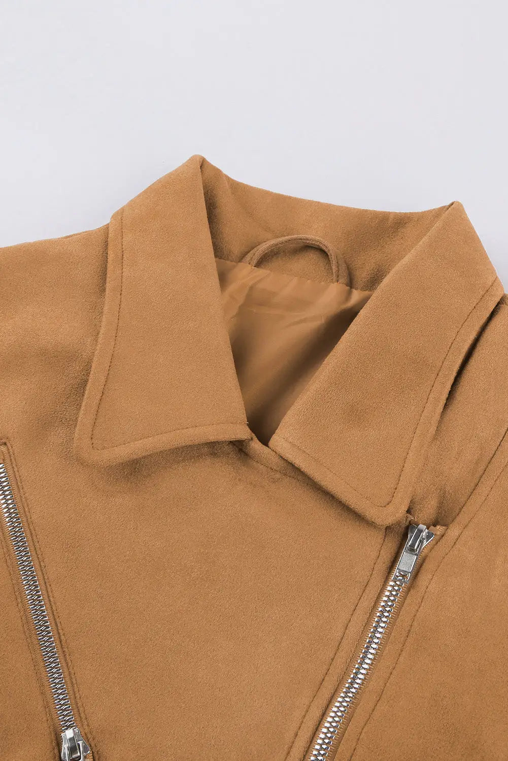 Brown zipped notch collar short jacket - pu leather jackets